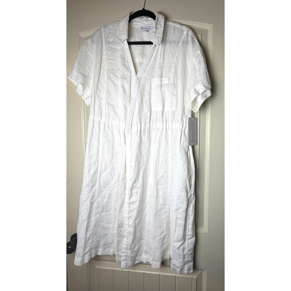 Athleta Playa Wrap Dress White Linen Short Sleeve Size 12 NEW